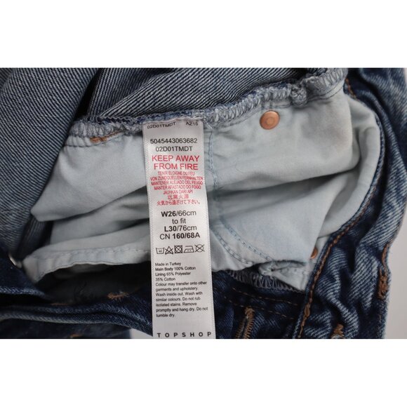 Topshop Blue Distressed High-Rise Mom Jeans W26 L30 Button Fly Denim Pants - Picture 4 of 14